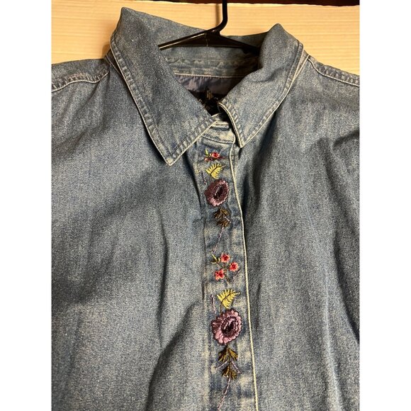 Denim & Co. Womens Embroidered Button-Down Denim shirt Jacket 3X plus shacket - Picture 6 of 14